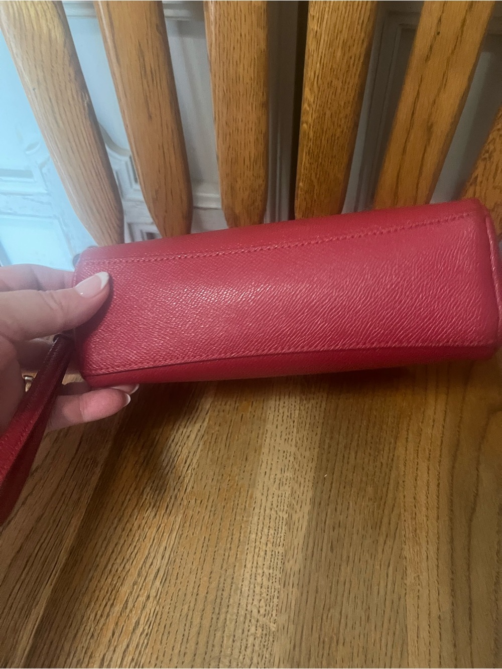 Coach Red Saffiano Leather Wristlet Pouch with Gold Logo - Picture 3 of 4